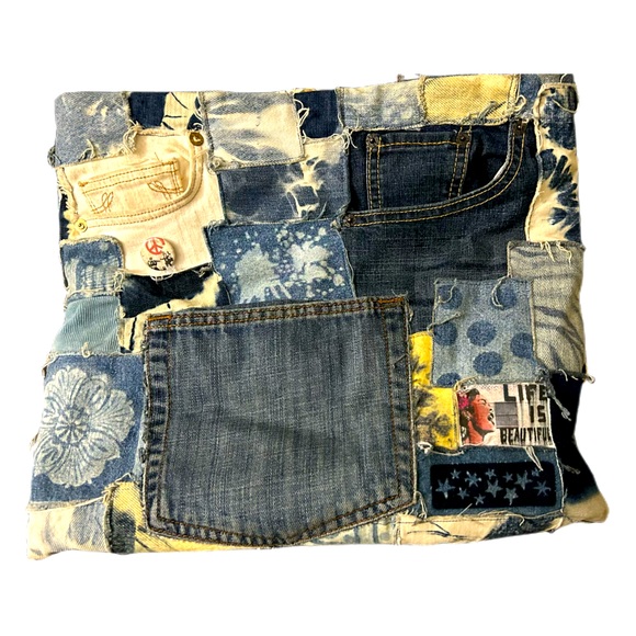 DENIM CUSTOM PATTERN SHOULDER BAG ( Reversible) - Picture 2 of 8